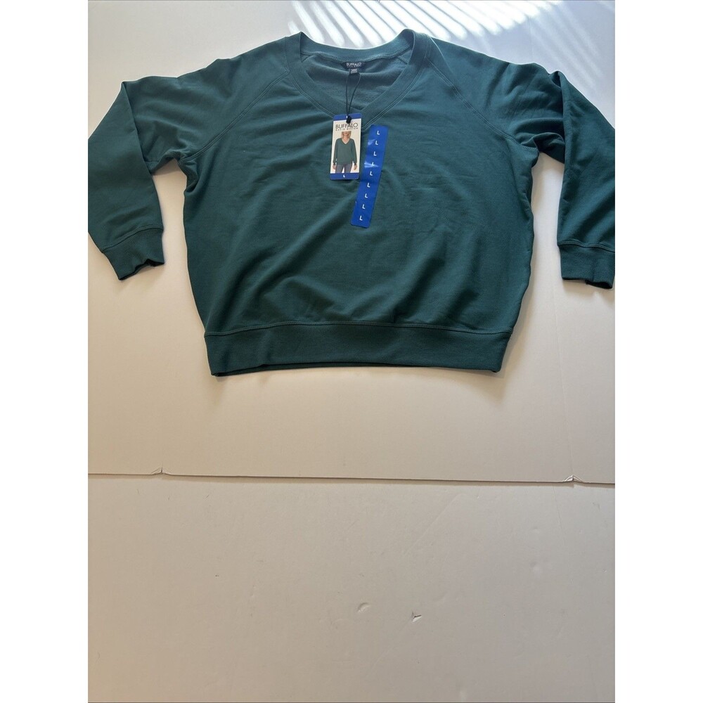Buffalo David Bitton Women's Super Soft V-Neck Sweatshirt, Teal (Green), Size L